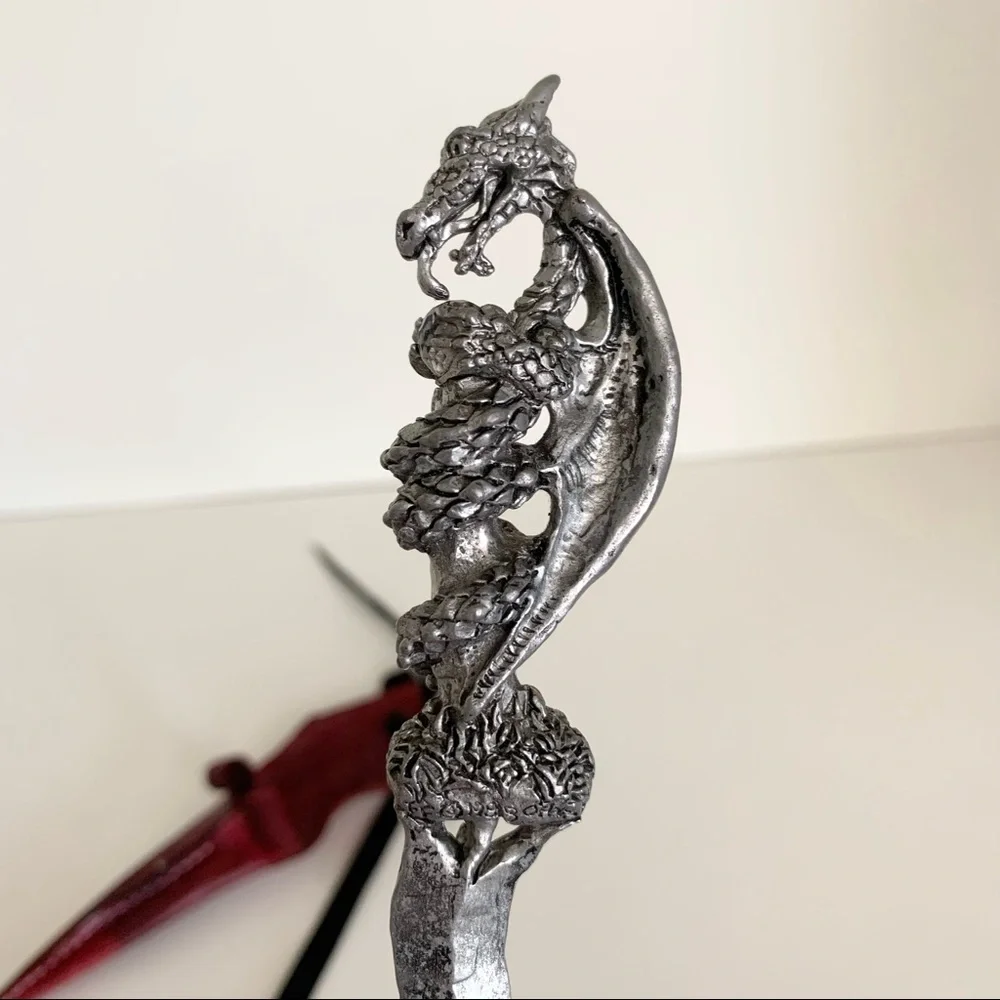 Vintage Medieval dragon letter opener in leather sheath